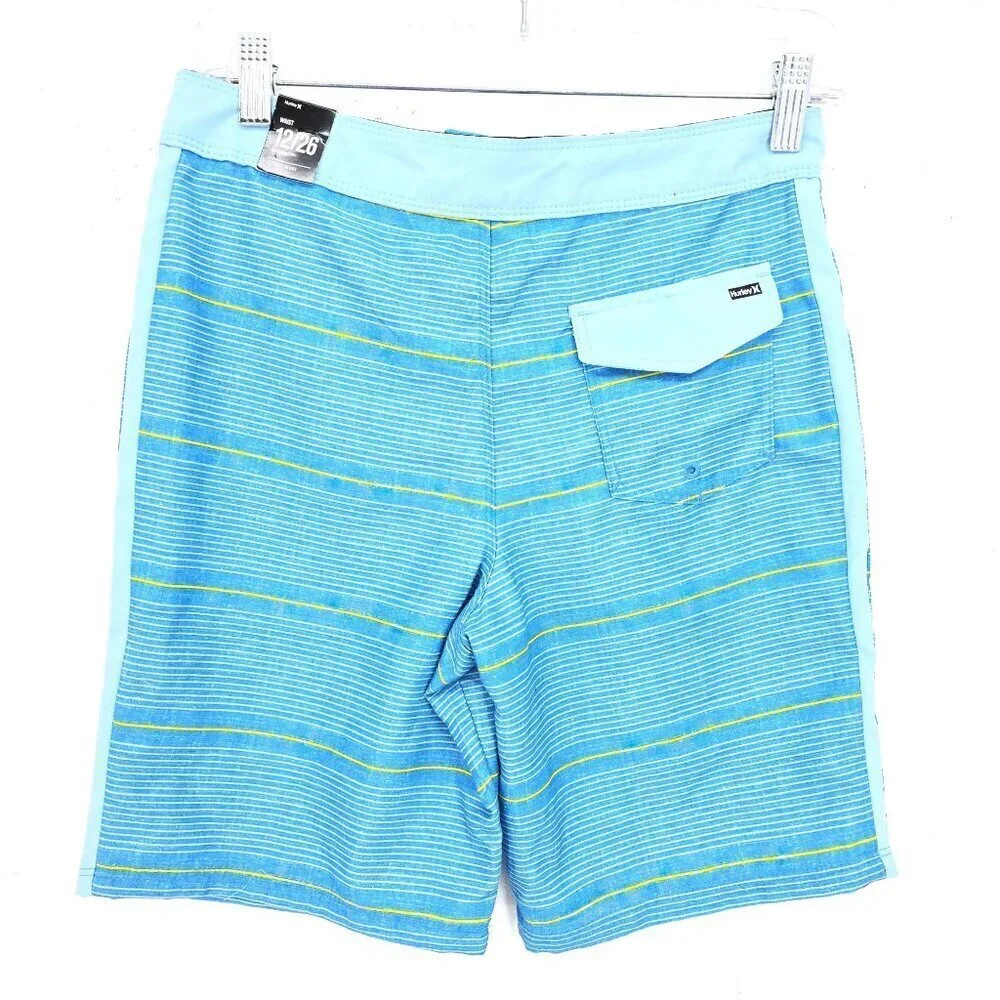 NWT Hurley Kids Light BLue Striped Board Swim Shorts Youth Size 12 Waist 26